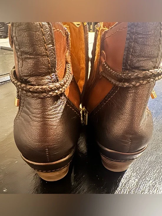 Pikolinos Women's Brown Leather Ankle Booties  - Casual Block Heel ankle rope - Picture 4 of 10